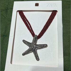 Zara Silver Starfish Necklace with Red Chain